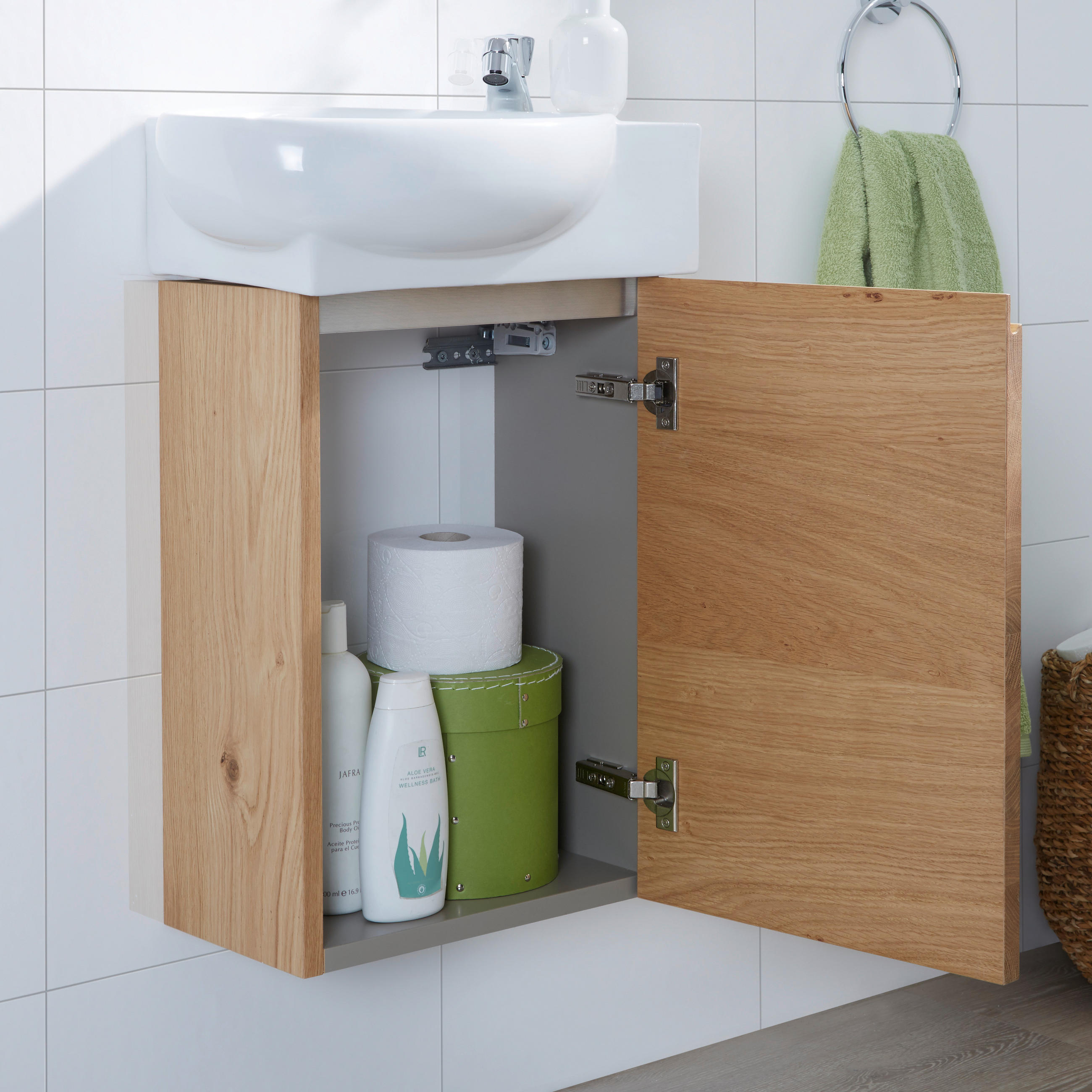 BADEZIMMER  in 35 cm  - Weiss/Eichefarben, Design, Holz/Keramik (35cm) - Novel