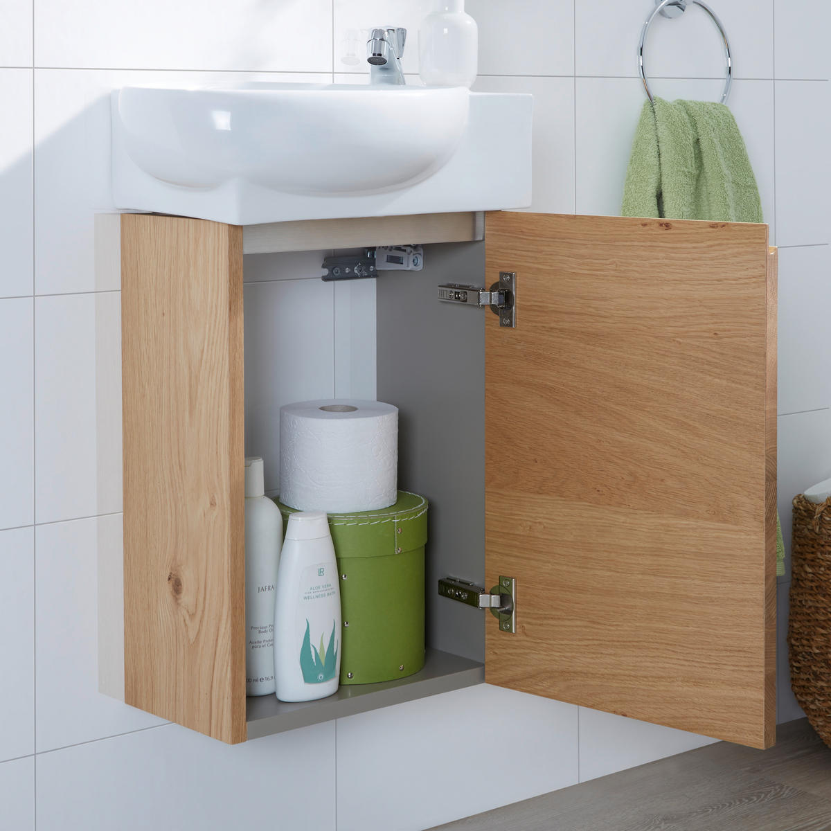 BADEZIMMER  in 35 cm  - Weiss/Eichefarben, Design, Holz/Keramik (35cm) - Novel