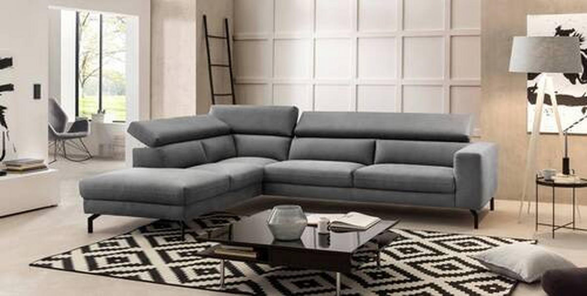 ECKSOFA in Mikrofaser Grau  - Schwarz/Grau, Modern, Textil/Metall (233/305cm) - Trendmanufaktur
