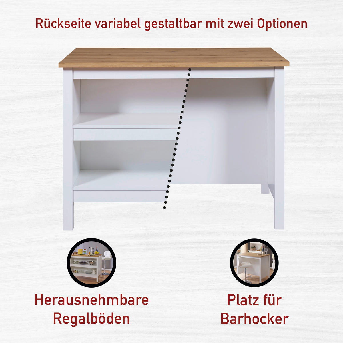 KÜCHENINSEL   in Weiß, Eiche Artisan  - Silberfarben/Weiß, MODERN, Holzwerkstoff/Metall (100/92/60cm) - home24