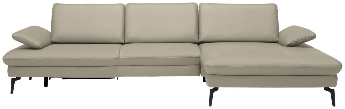 ECKSOFA in Echtleder Ecru  - Ecru/Schwarz, Design, Leder/Metall (325/157cm) - Dieter Knoll