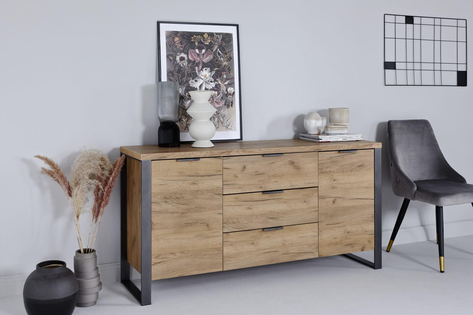 SIDEBOARD  in 150/76/39,5 cm  - Eichefarben/Anthrazit, MODERN, Holzwerkstoff/Metall (150/76/39,5cm)