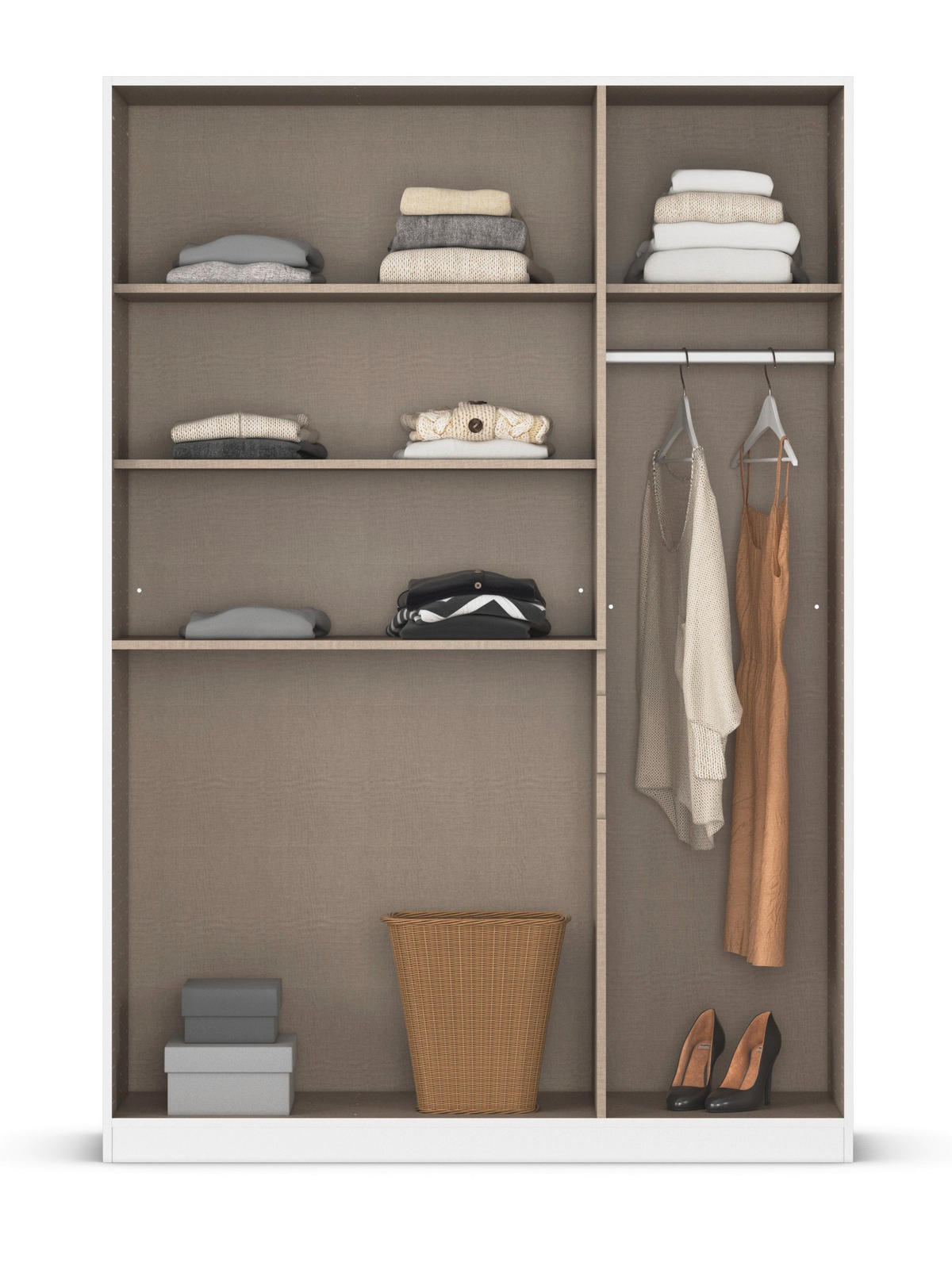 KLEIDERSCHRANK 136/197/54 cm,  in Weiß, Eiche Artisan, 5-türig  - Weiß/Eiche Artisan, Design, Glas/Holzwerkstoff (136/197/54cm) - Rauch Möbel