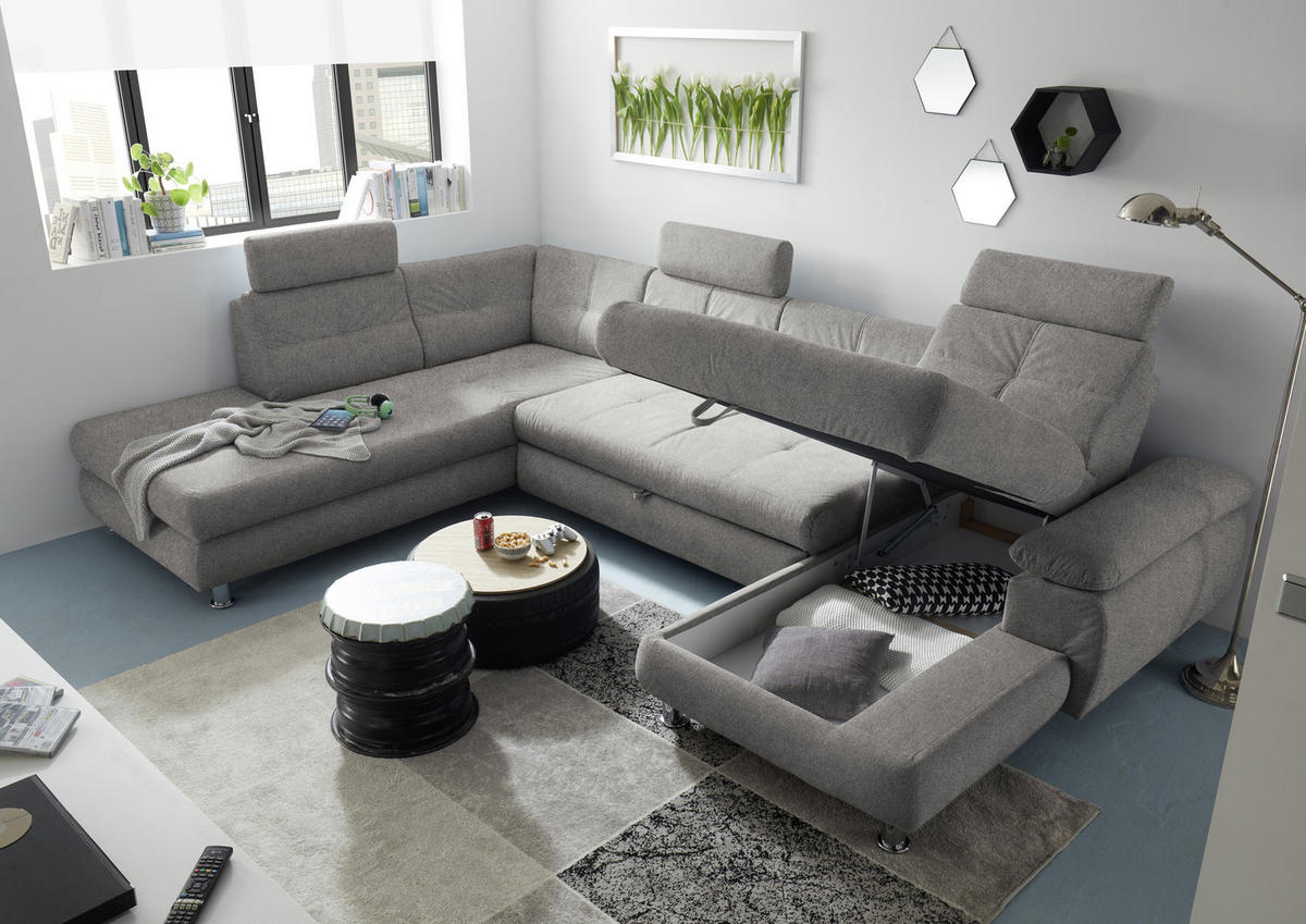WOHNLANDSCHAFT in Webstoff Silberfarben  - Silberfarben, Modern, Kunststoff/Textil (233/349/177cm) - MID.YOU