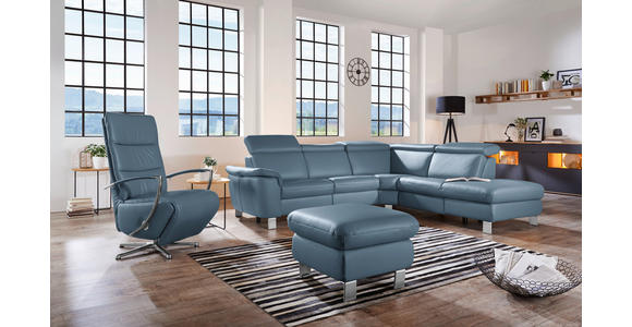 ECKSOFA in Echtleder Blau  - Blau/Alufarben, Design, Leder/Metall (271/242cm) - Cantus