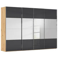 SCHWEBETÜRENSCHRANK 316/235/68 cm 4-türig Schwarz, Eiche Artisan  - Chromfarben/Schwarz, Design, Glas/Holzwerkstoff (316/235/68cm) - Novel