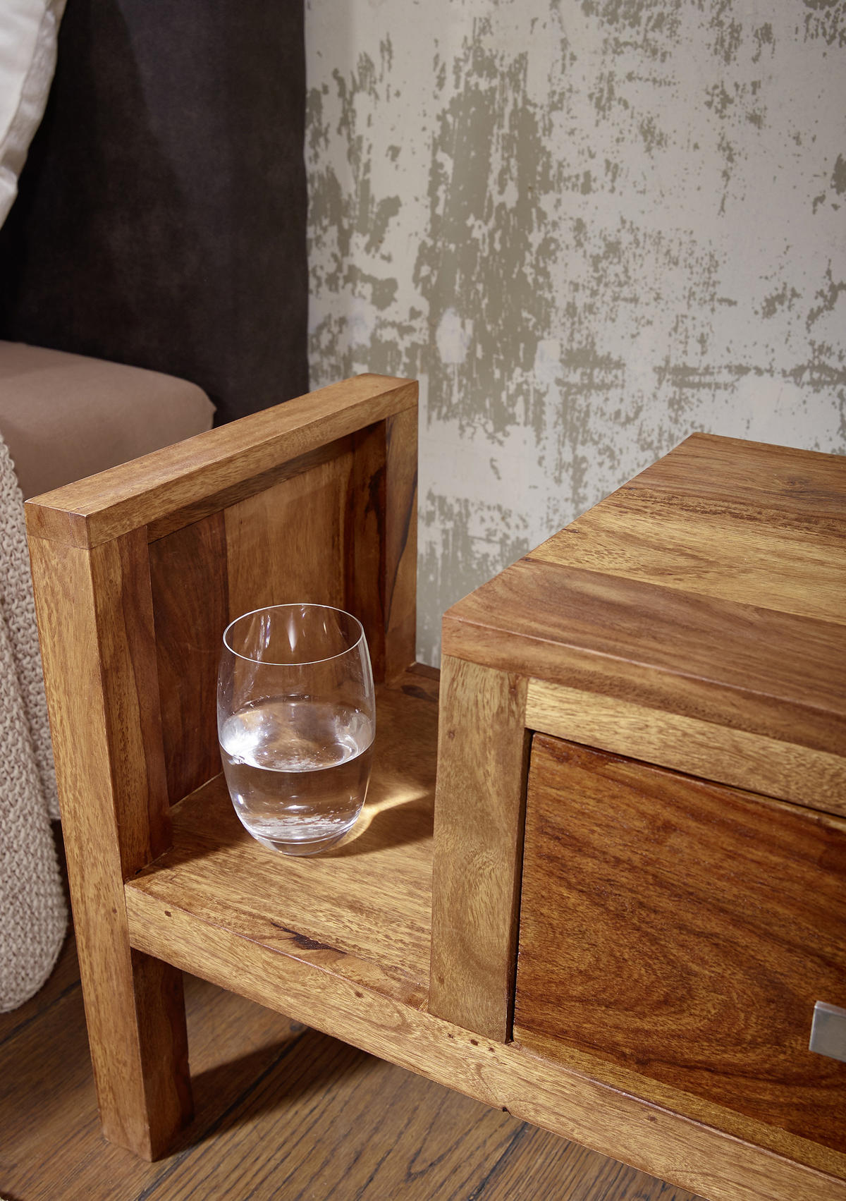 NACHTSCHRANK Sheesham massiv  - Chromfarben/Sheeshamfarben, KONVENTIONELL, Holz/Metall (60/40/30cm) - MID.YOU