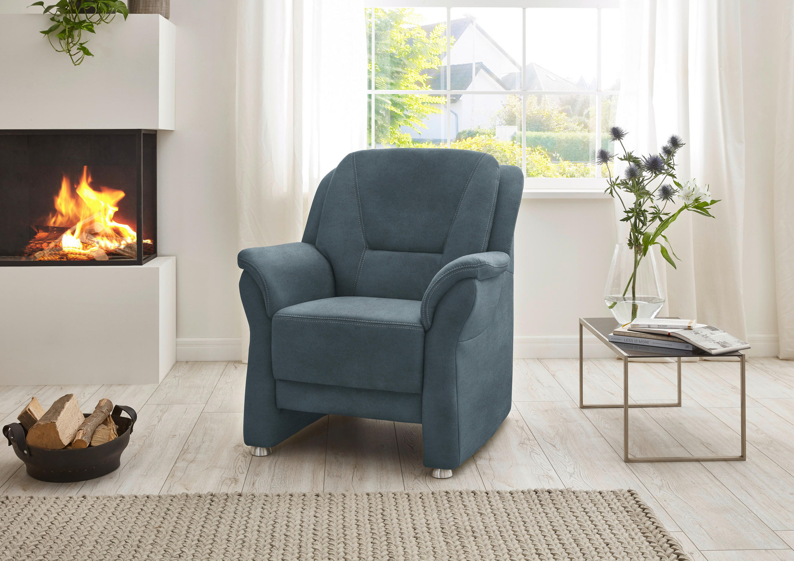 SESSEL in Mikrofaser Blau  - Blau/Beige, Konventionell, Textil/Metall (90/100/89cm) - Beldomo Comfort