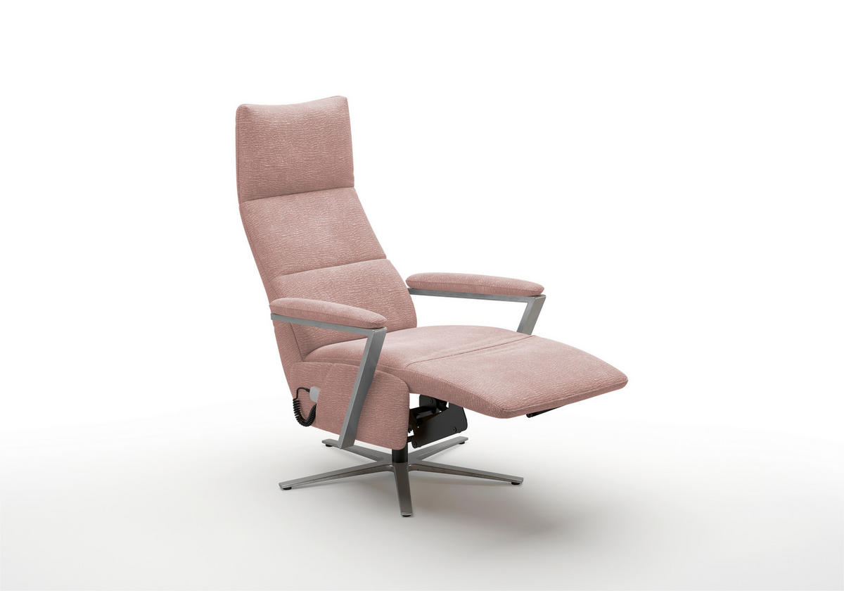 RELAXSESSEL TV VARIO COMFORT E M2 Chenille Kopfteilverstellung, Rücken echt    - Silberfarben/Altrosa, Basics, Textil/Metall (70/126/85cm) - Sit & More