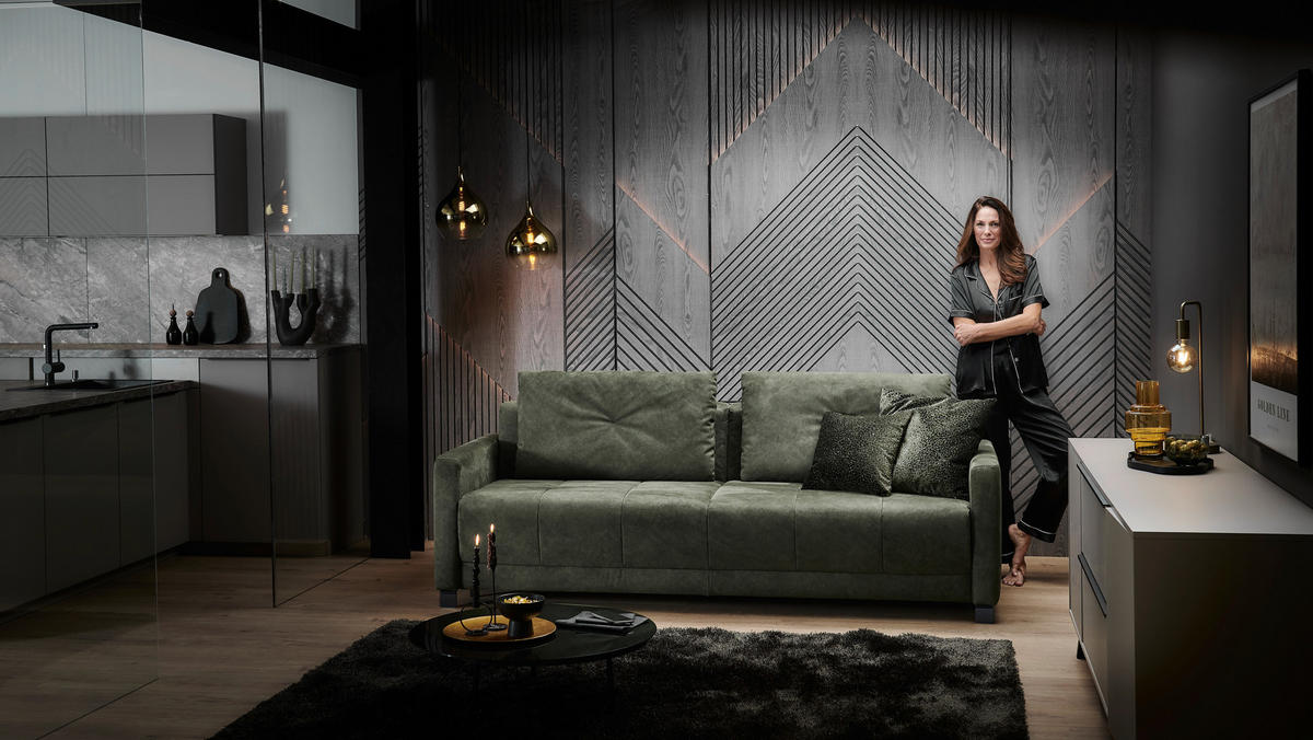 SCHLAFSOFA in Textil Dunkelgrün  - Dunkelgrün/Schwarz, Konventionell, Textil/Metall (232/77/116cm) - Dieter Knoll