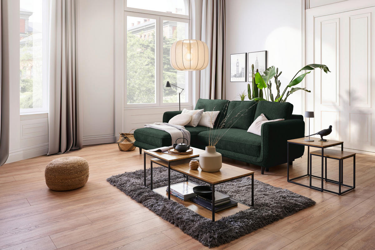 ECKSOFA in Struktur Dunkelgrün  - Dunkelgrün/Schwarz, Konventionell, Holz/Textil (170/247cm) - Carryhome