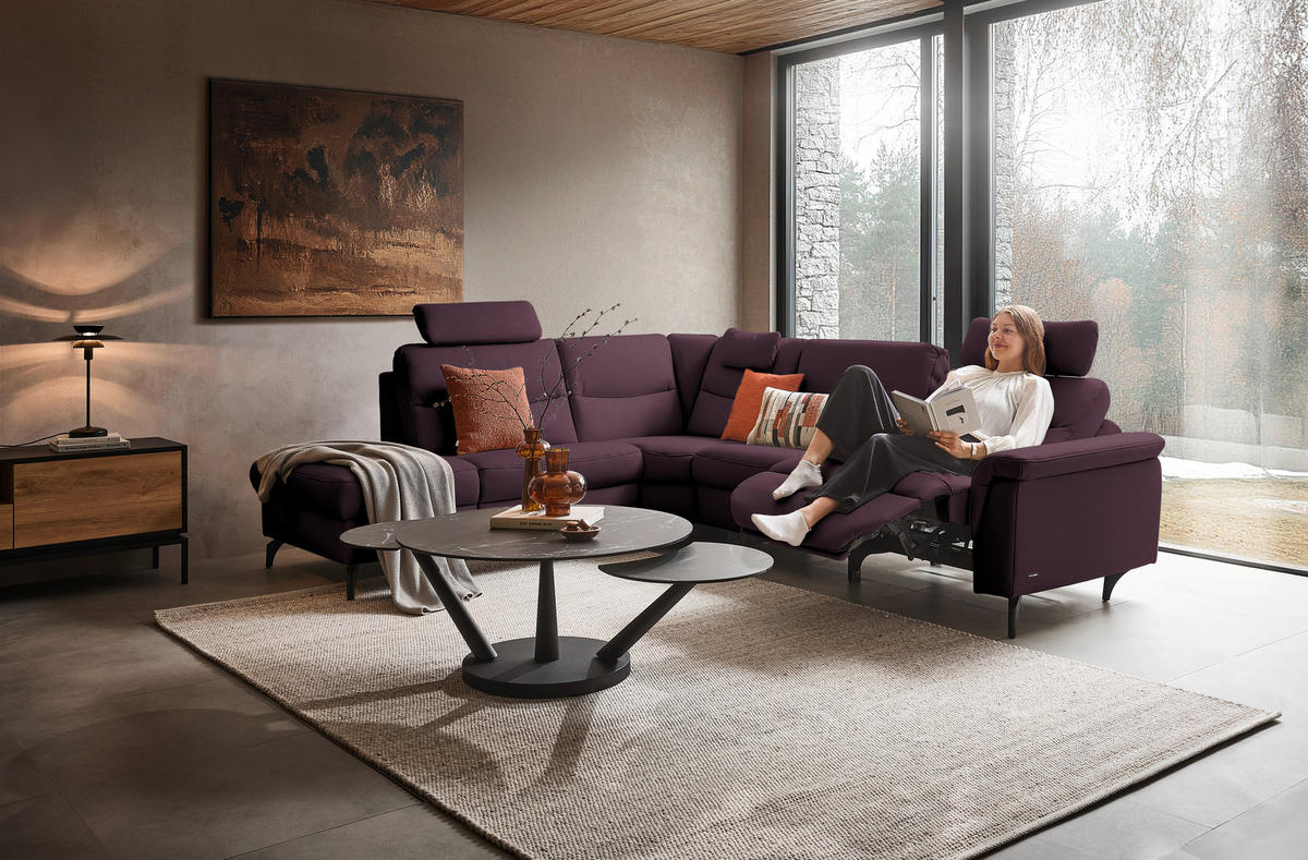 ECKSOFA in Echtleder Violett  249/280 cm  - Anthrazit/Violett, Design, Leder/Metall (249/280cm) - Himolla Komfortklass