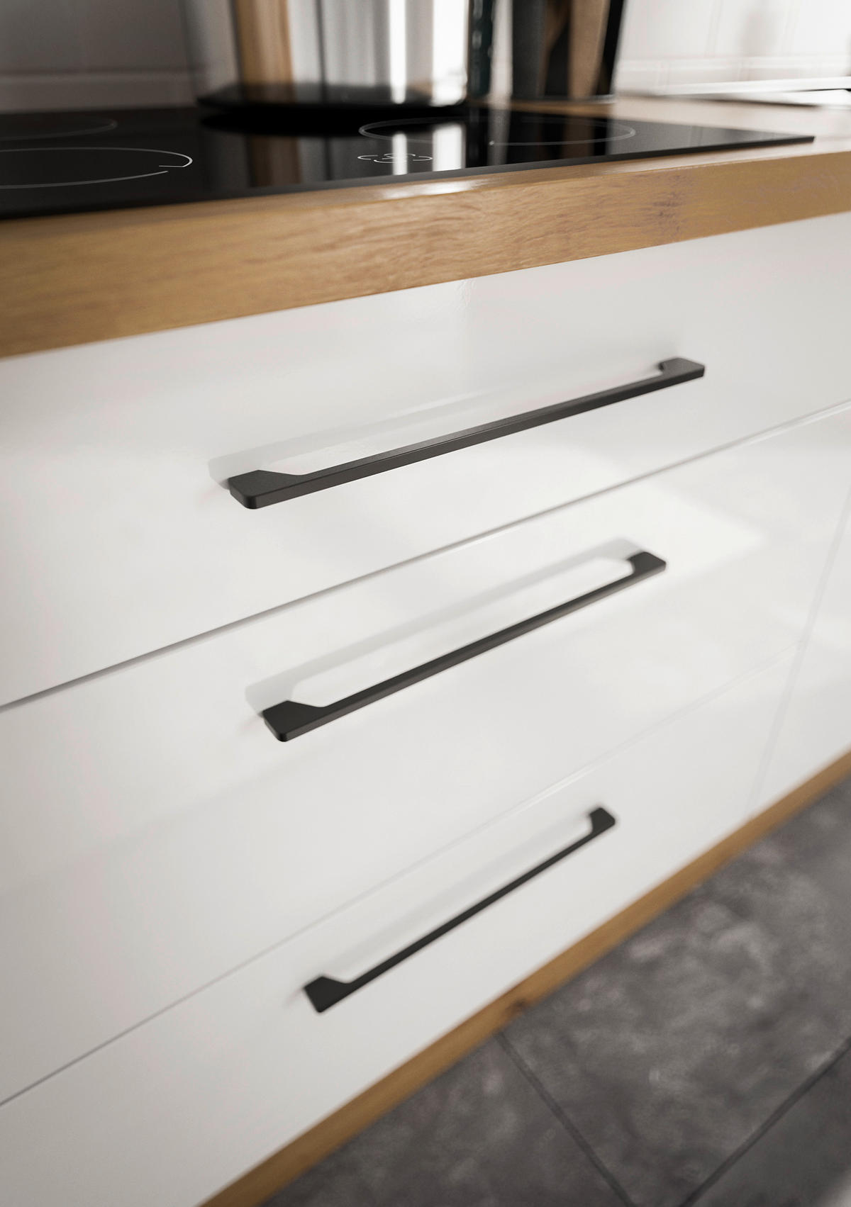 BUCĂTĂRIE FĂRĂ ELECTROCASNICE  - alb/culoare lemn stejar, Modern, material pe bază de lemn (326,4cm) - Xora