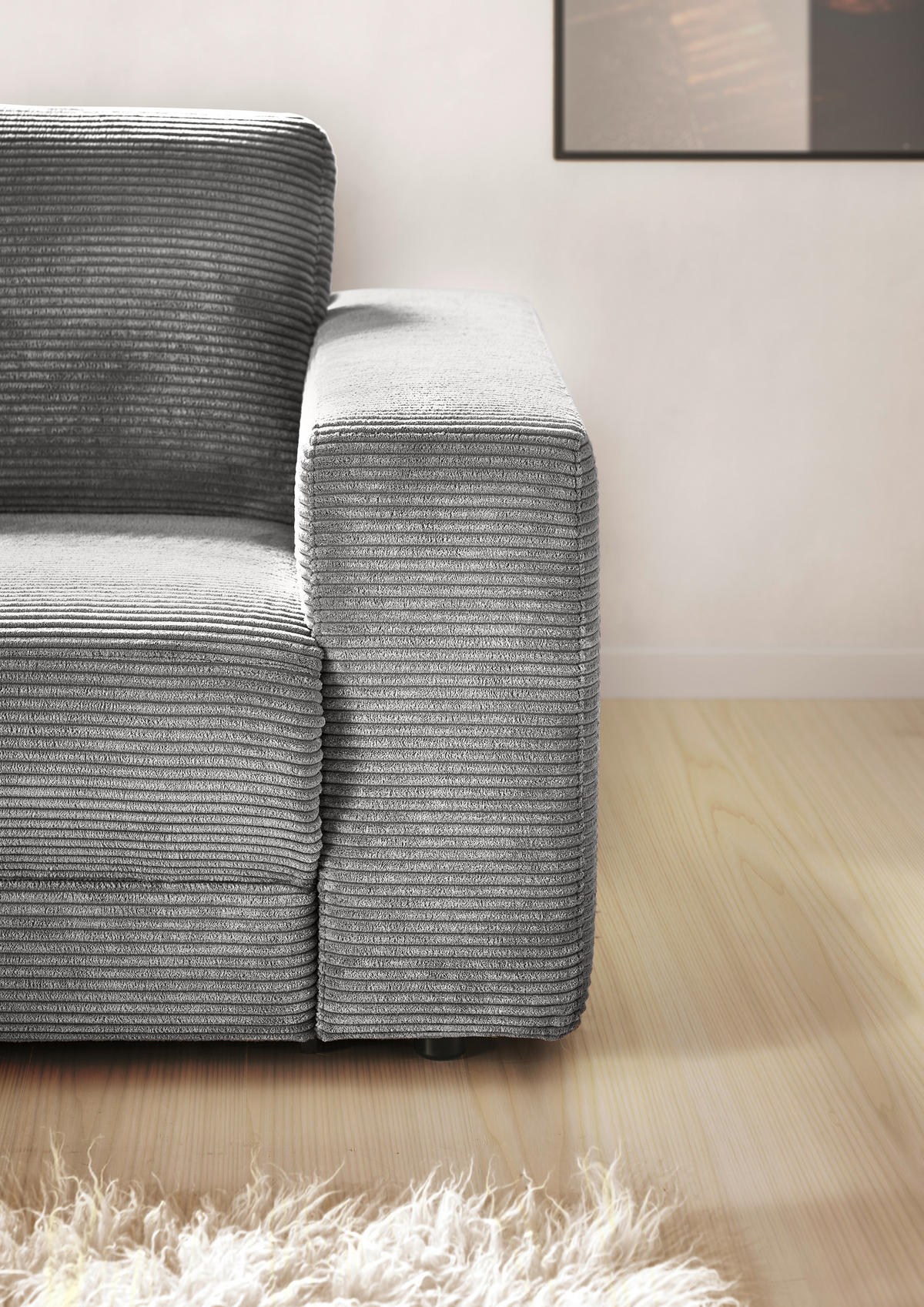 ECKSOFA in Cord Dunkelgrau  - Dunkelgrau/Schwarz, Design, Kunststoff/Textil (168/296cm) - Pure Home Lifestyle