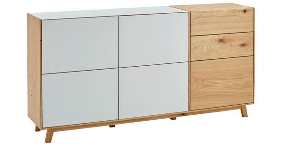 KOMMODE Wildeiche furniert Weiß, Eichefarben - Eichefarben/Weiß, Design, Glas/Holz (185/93/40cm) - Dieter Knoll