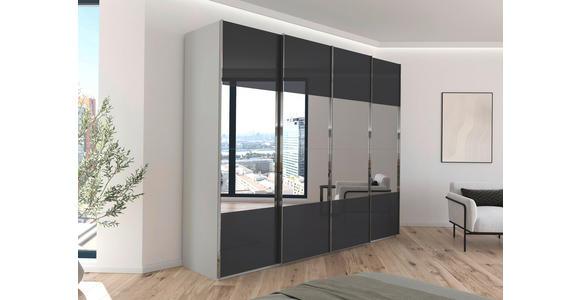 SCHWEBETÜRENSCHRANK  in Schwarz, Seidengrau  - Chromfarben/Seidengrau, Design, Glas/Holzwerkstoff (271/235/68cm) - Novel