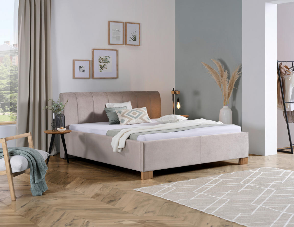 ČALÚNENÁ POSTEĽ, 180/200 cm, béžová - farba duba/béžová, Modern, drevo/textil (180/200cm) - Moderano
