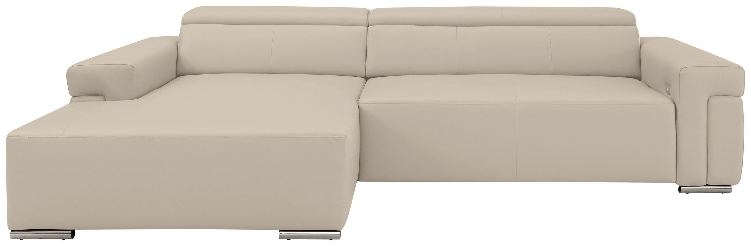 Ecksofa inkl. Funktion DUA Beigebraun Echtleder  - Chromfarben/Beigebraun, Design, Leder/Metall (170/293cm) - Novel