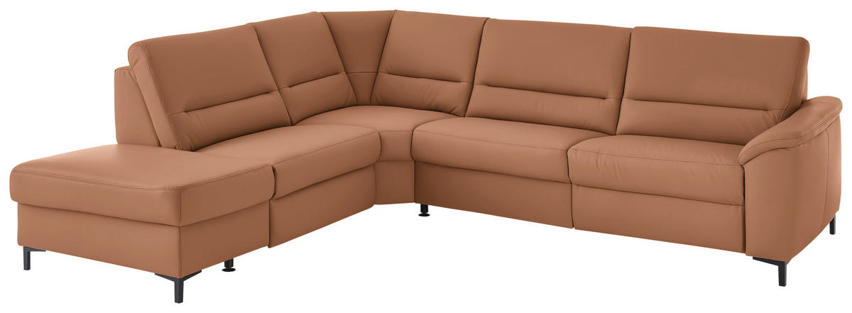ECKSOFA  in Echtleder Cognac  249/290 cm  - Cognac/Schwarz, KONVENTIONELL, Leder/Metall (249/290cm) - Beldomo Premium