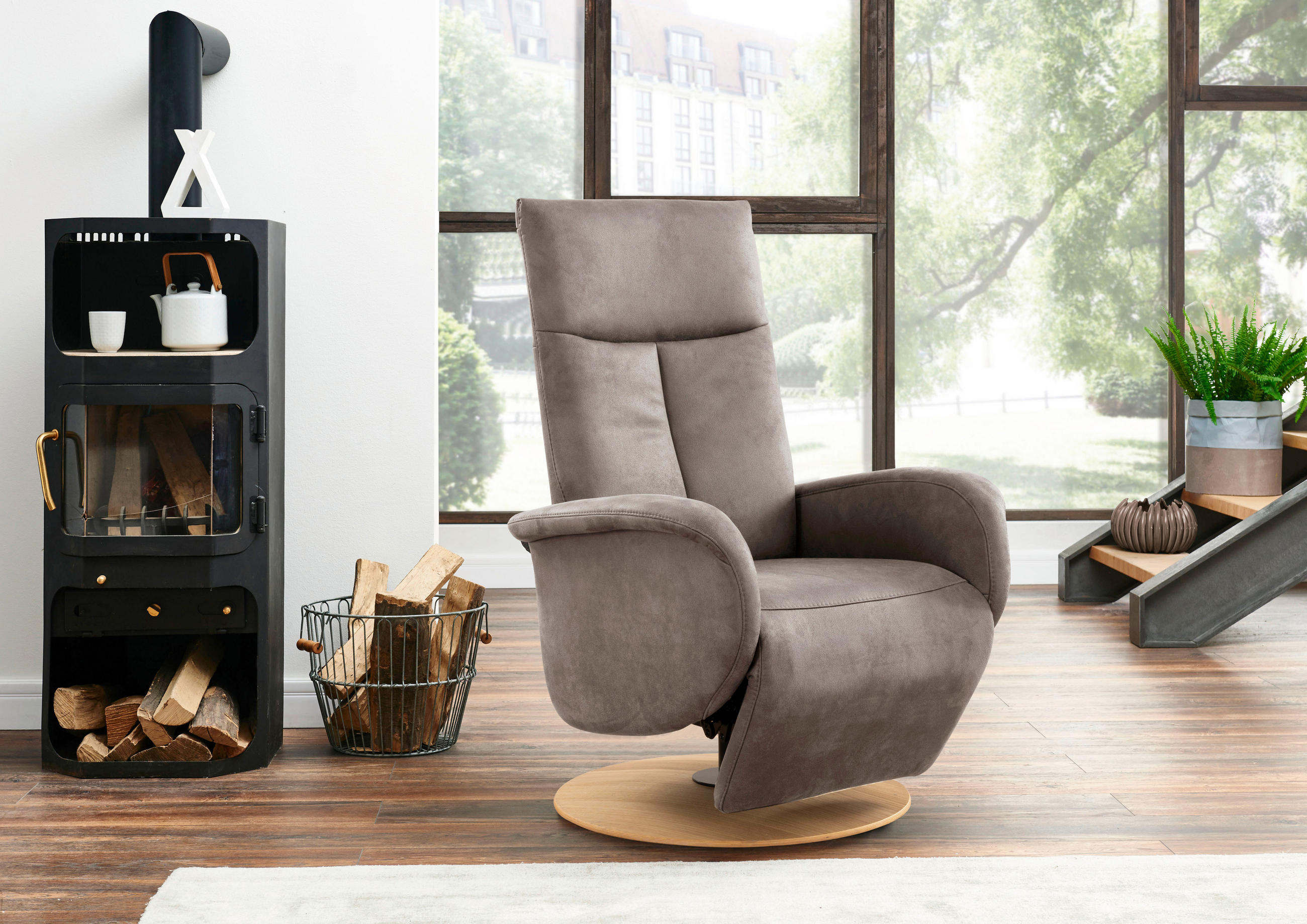 RELAXSESSEL Mikrofaser Graubraun  - Eichefarben/Graubraun, KONVENTIONELL, Holz/Textil (75/112/82cm) - Sit & More