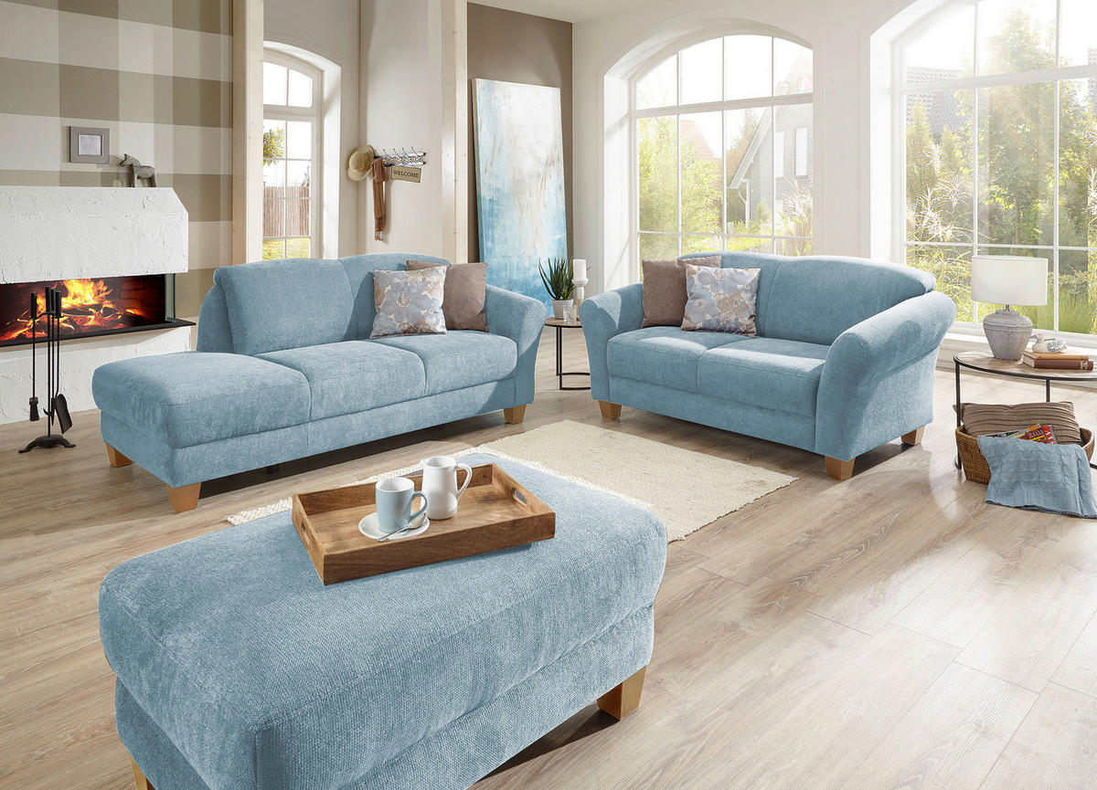 HOCKER Flachgewebe Hellblau  - Naturfarben/Hellblau, KONVENTIONELL, Holz/Textil (101/45/66cm) - Sit & More