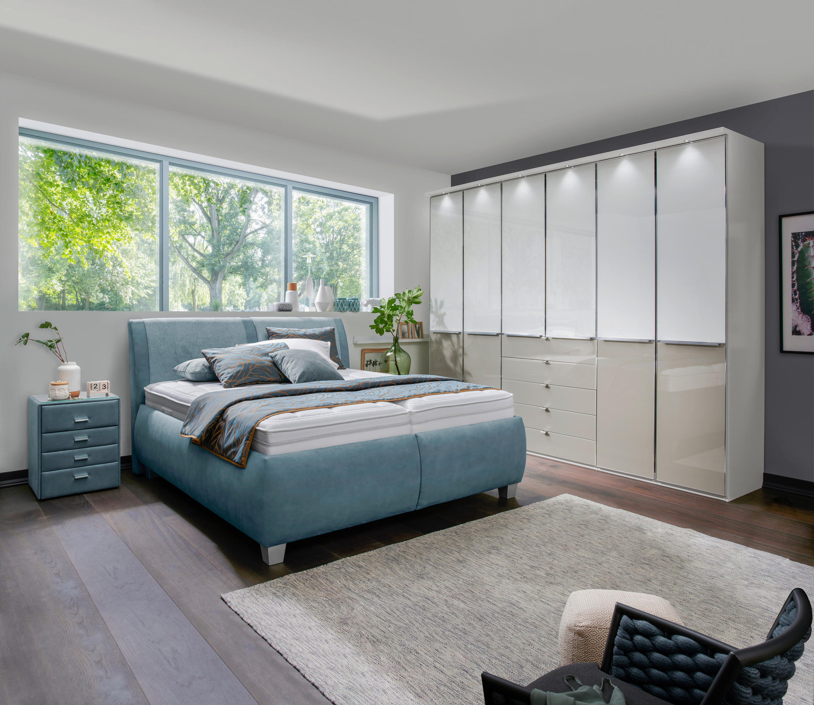 TAPECIRANI KREVET   180/200 cm   plavkastosiva  - bijela/srebrne boje, Moderno, drvni materijal/tekstil (180/200cm) - Beldomo - Sleep