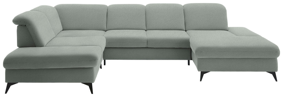 WOHNLANDSCHAFT Chenille Hellgrau  - Hellgrau/Schwarz, Design, Textil/Metall (255/364/198cm) - Beldomo Style