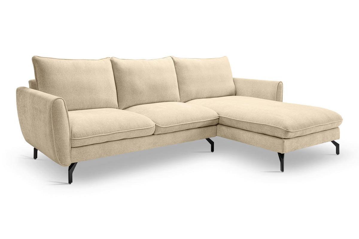 ECKSOFA TORONTO Beige Webstoff  - Beige/Schwarz, Basics, Textil/Metall (259/165cm) - MID.YOU