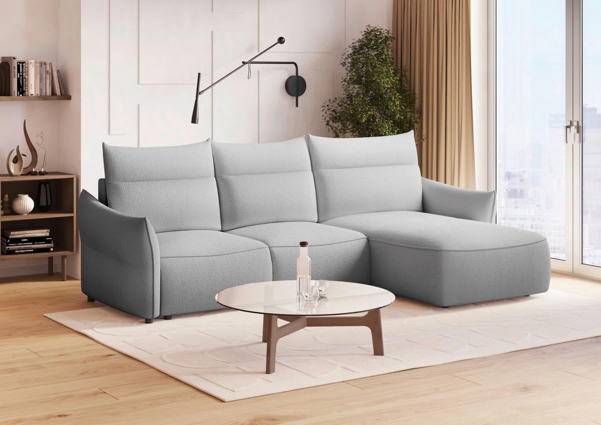 ECKSOFA Grau Webstoff Rückenkissen, Bettkasten, Schlaffunktion, Rücken echt, Liegefläche im Originalstoff  - Schwarz/Grau, KONVENTIONELL, Kunststoff/Textil (306/179cm) - Milino