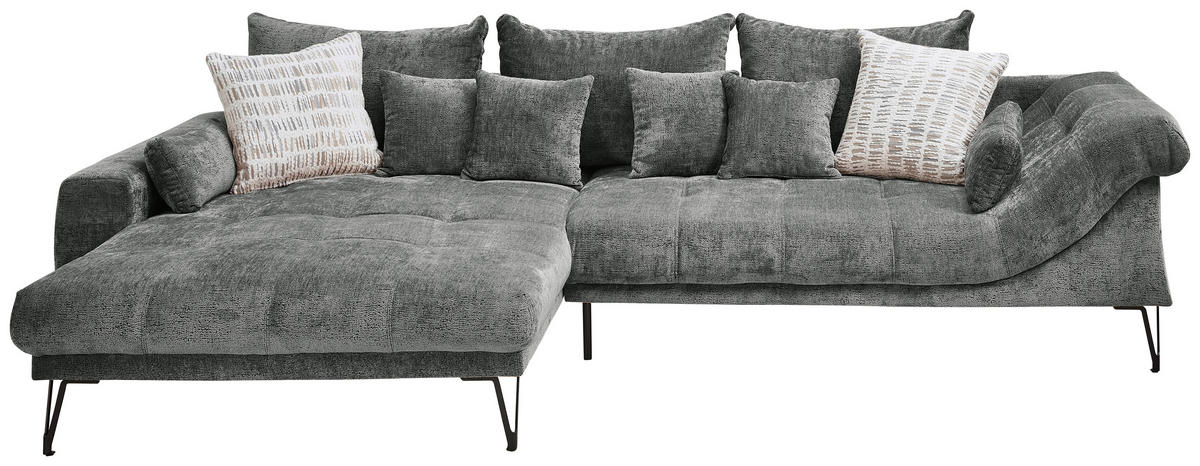 ECKSOFA GARDA Anthrazit Chenille Zierkissen, Rückenkissen, Nierenkissen, Rücken echt  - Anthrazit/Schwarz, KONVENTIONELL, Textil/Metall (192/310cm) - Livetastic