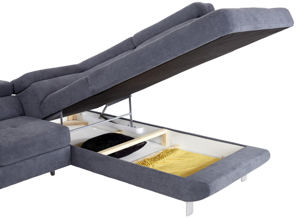 HÖRNSOFFA i dräll blågrå  - blågrå, Modern, metall/textil (270/230cm) - Ondega