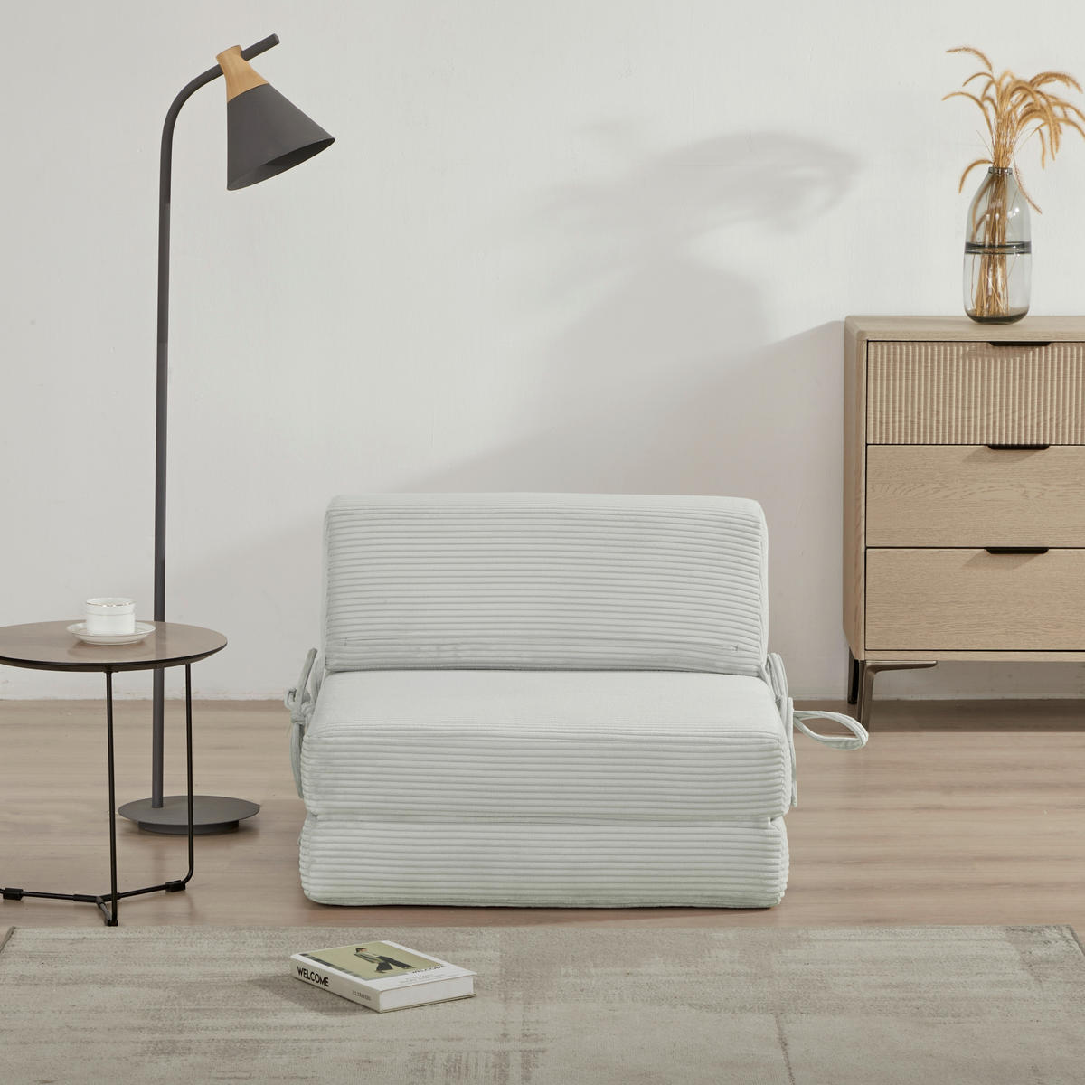 SCHLAFSESSEL Cord Hellgrau  - Hellgrau, Design, Textil/Metall (65/57/81cm) - Livetastic