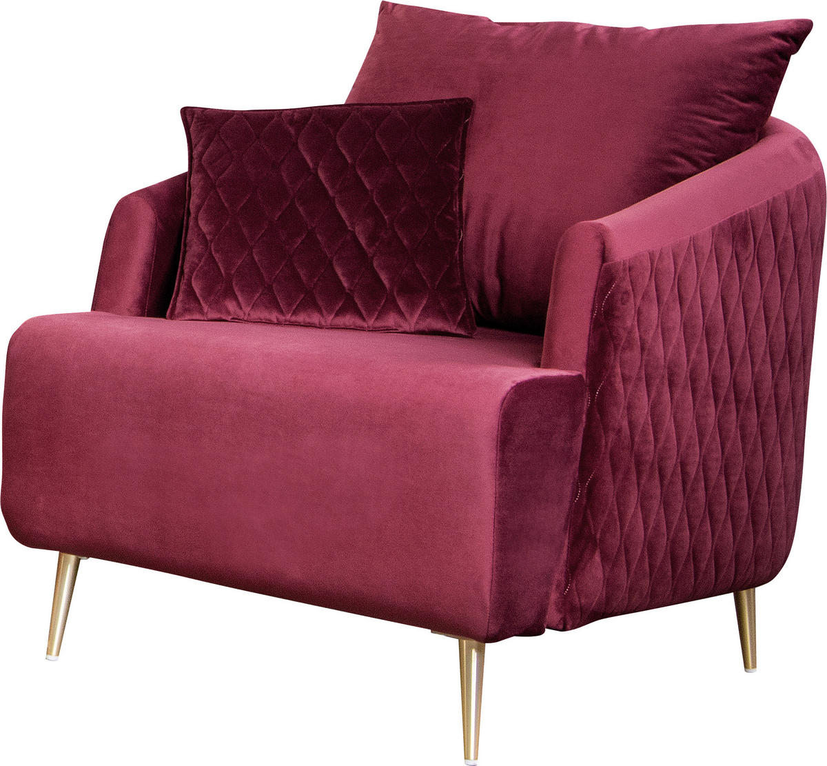 SESSEL in Samt Weinrot  - Weinrot/Goldfarben, Design, Textil/Metall (74/84/94cm) - MID.YOU