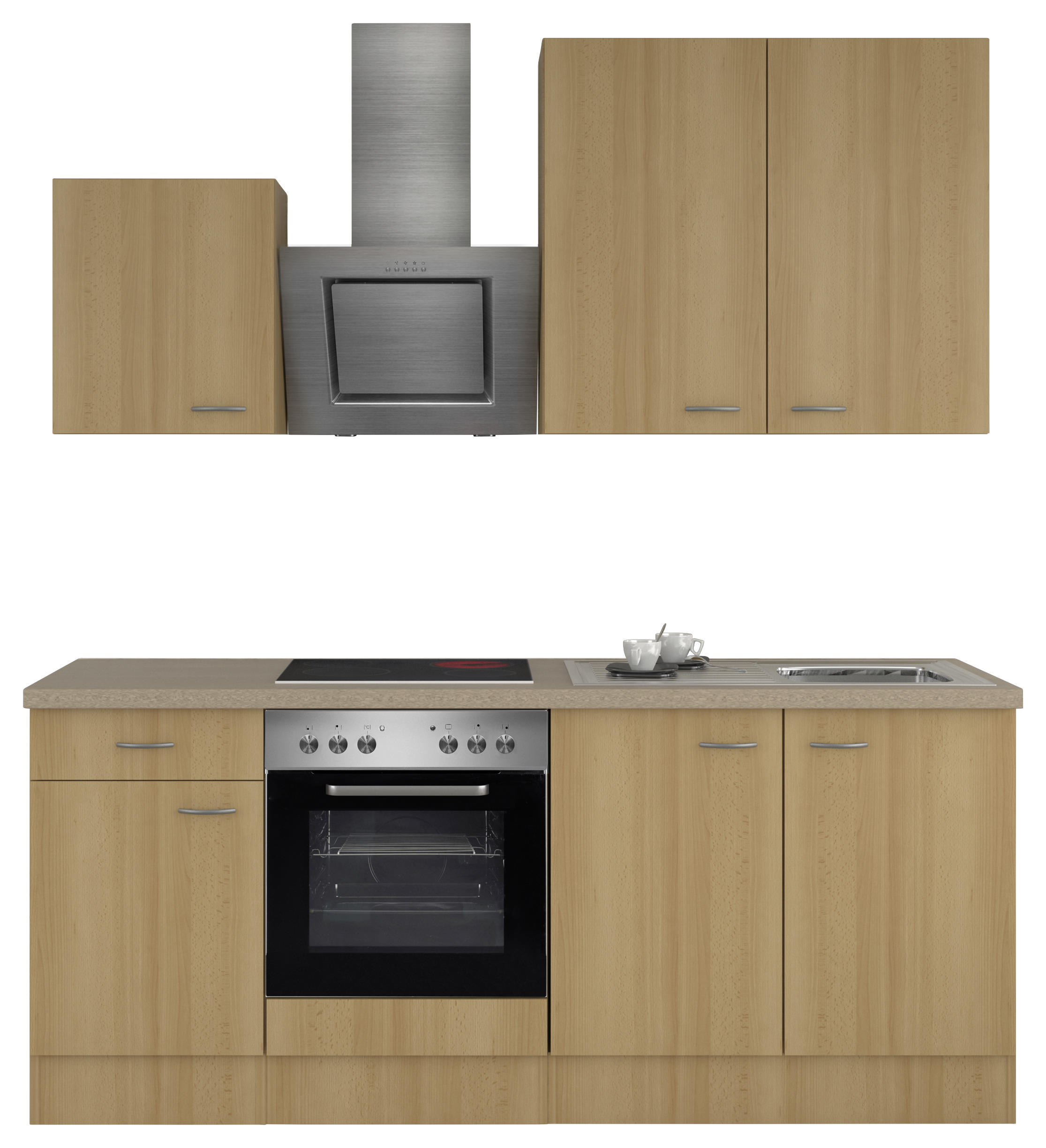 KÜCHENBLOCK 210 cm in Creme, Buchefarben, Edelstahlfarben - Edelstahlfarben/Perlmutt, MODERN (210cm) - MID.YOU