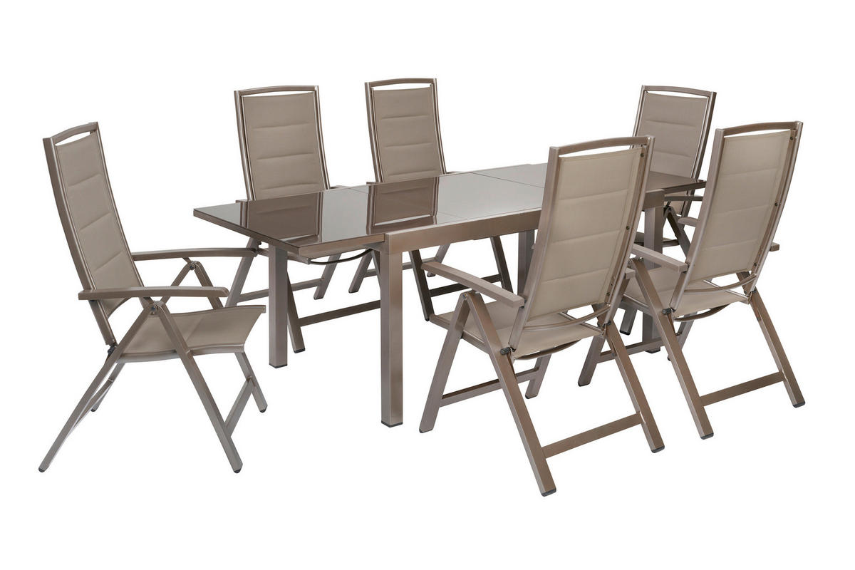 GARTENTISCHGRUPPE beschichtet Aluminium  - Taupe/Braun, KONVENTIONELL, Glas/Textil - Gardenson