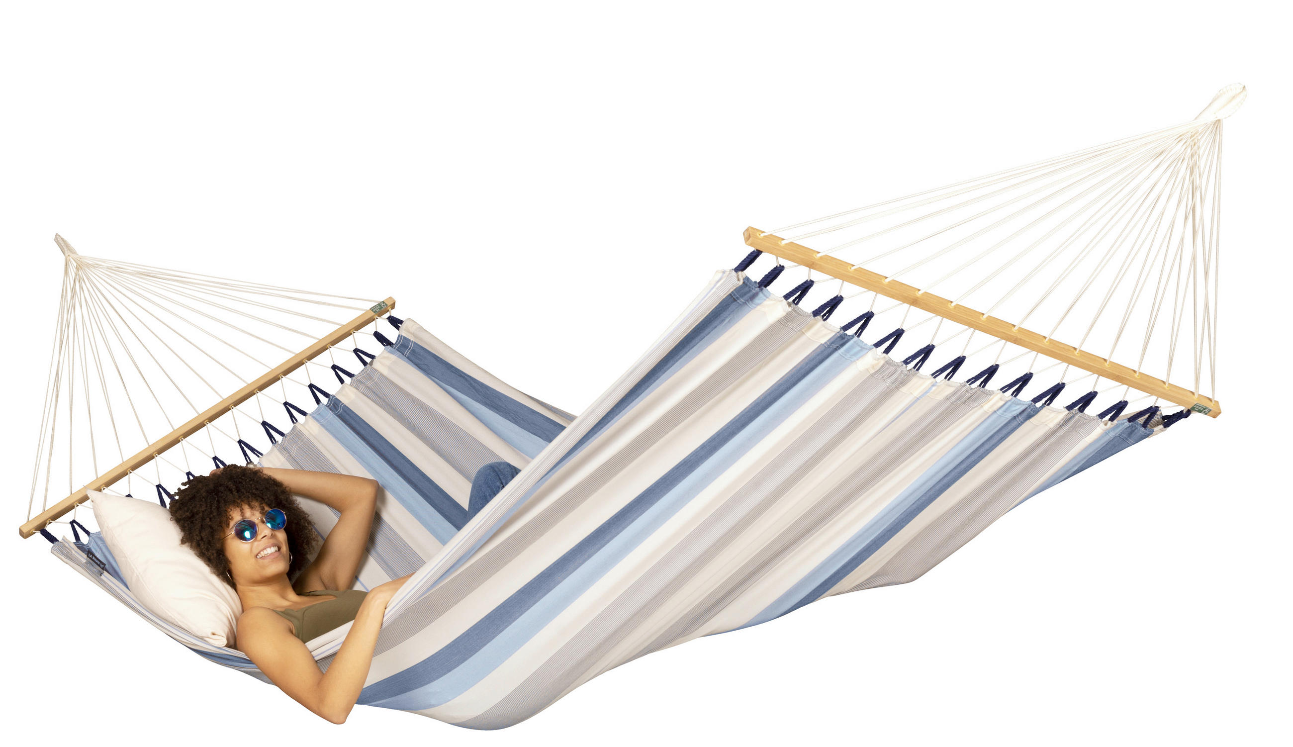 HÄNGEMATTE double bar outdoor - Weiß/Dunkelblau, KONVENTIONELL, Holz/Textil (160/350cm) - La Siesta