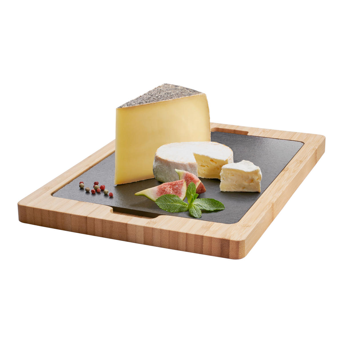 SCHNEIDEBRETT Holz, Stein Bambus  - Anthrazit/Naturfarben, Basics, Holz/Stein (34.8/24/5.5cm) - CHEF CUISINE