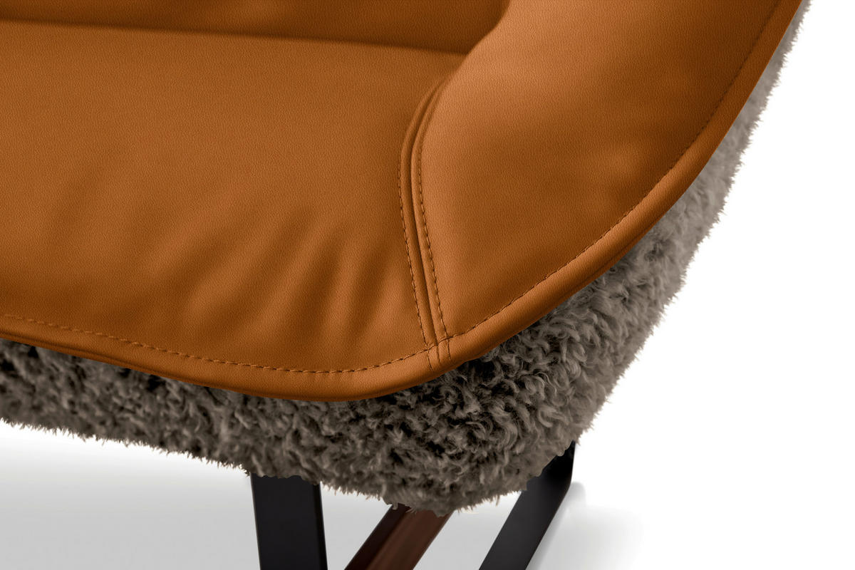 SITZBANK Textil, Leder Braun, Rostfarben  - Rostfarben/Schwarz, Design, Leder/Holz (229/88/80cm) - Koinor