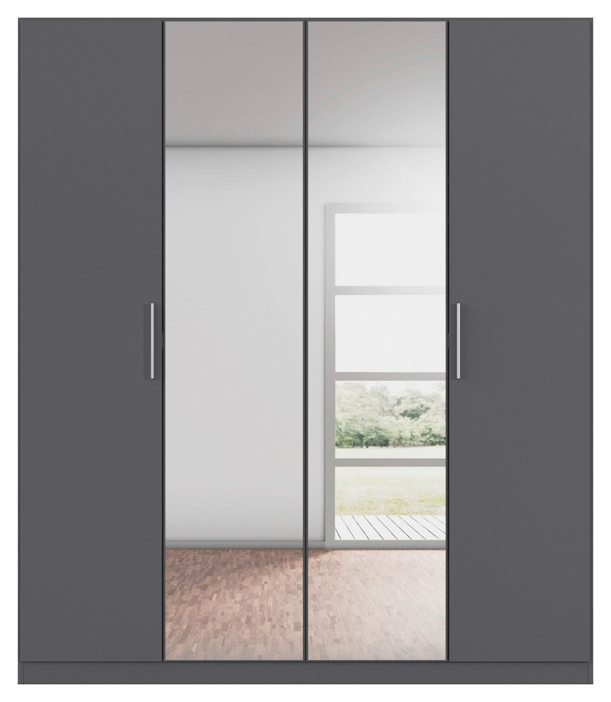 DREHTÜRENSCHRANK 181/210/54 cm,  in Grau, 4-türig  - Alufarben/Grau, KONVENTIONELL, Glas/Holzwerkstoff (181/210/54cm) - home24