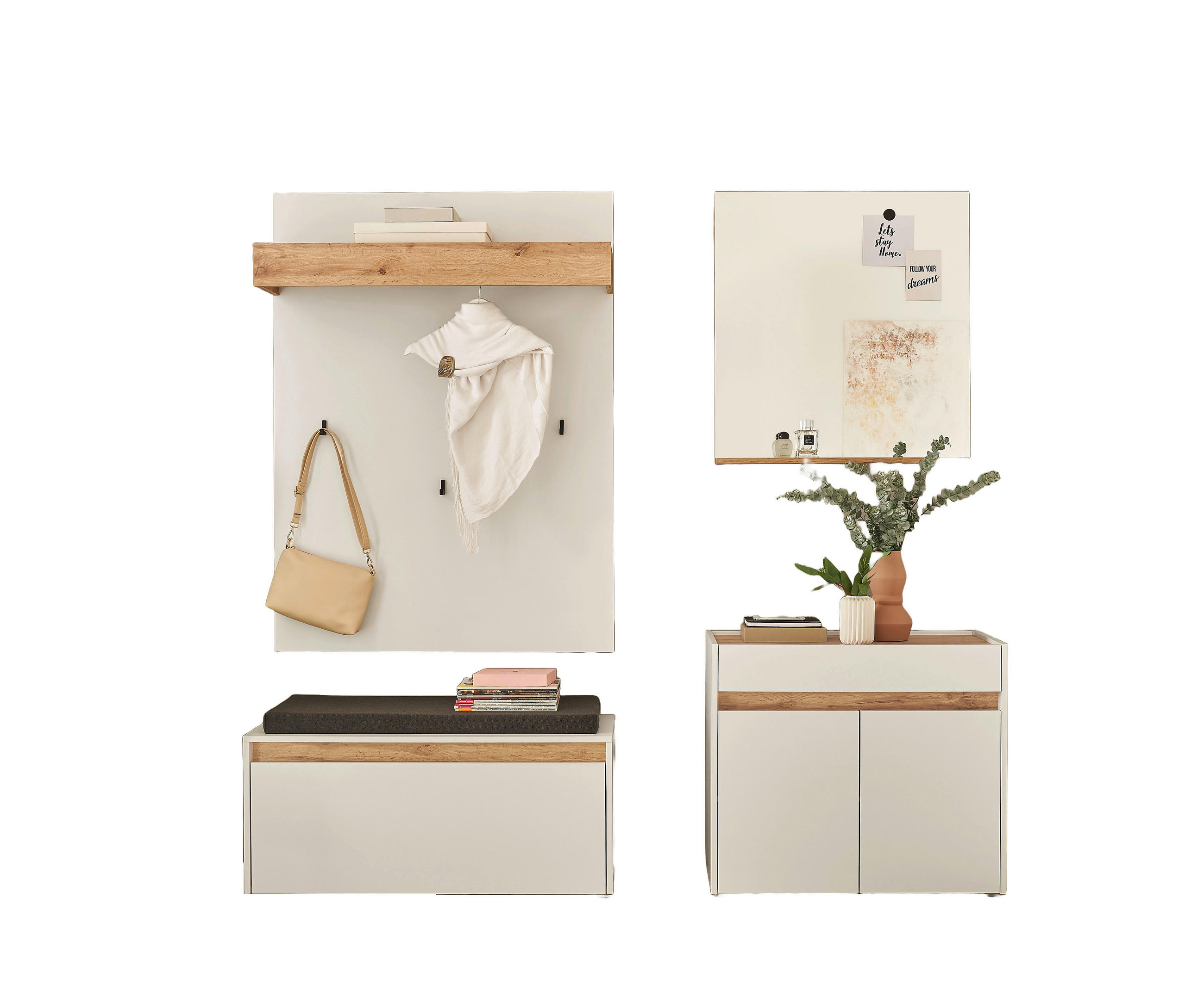 GARDEROBE 5-teilig  in 190/200/40 cm  - Eiche Wotan/Weiß, Design, Glas/Holzwerkstoff (190/200/40cm) - Modante
