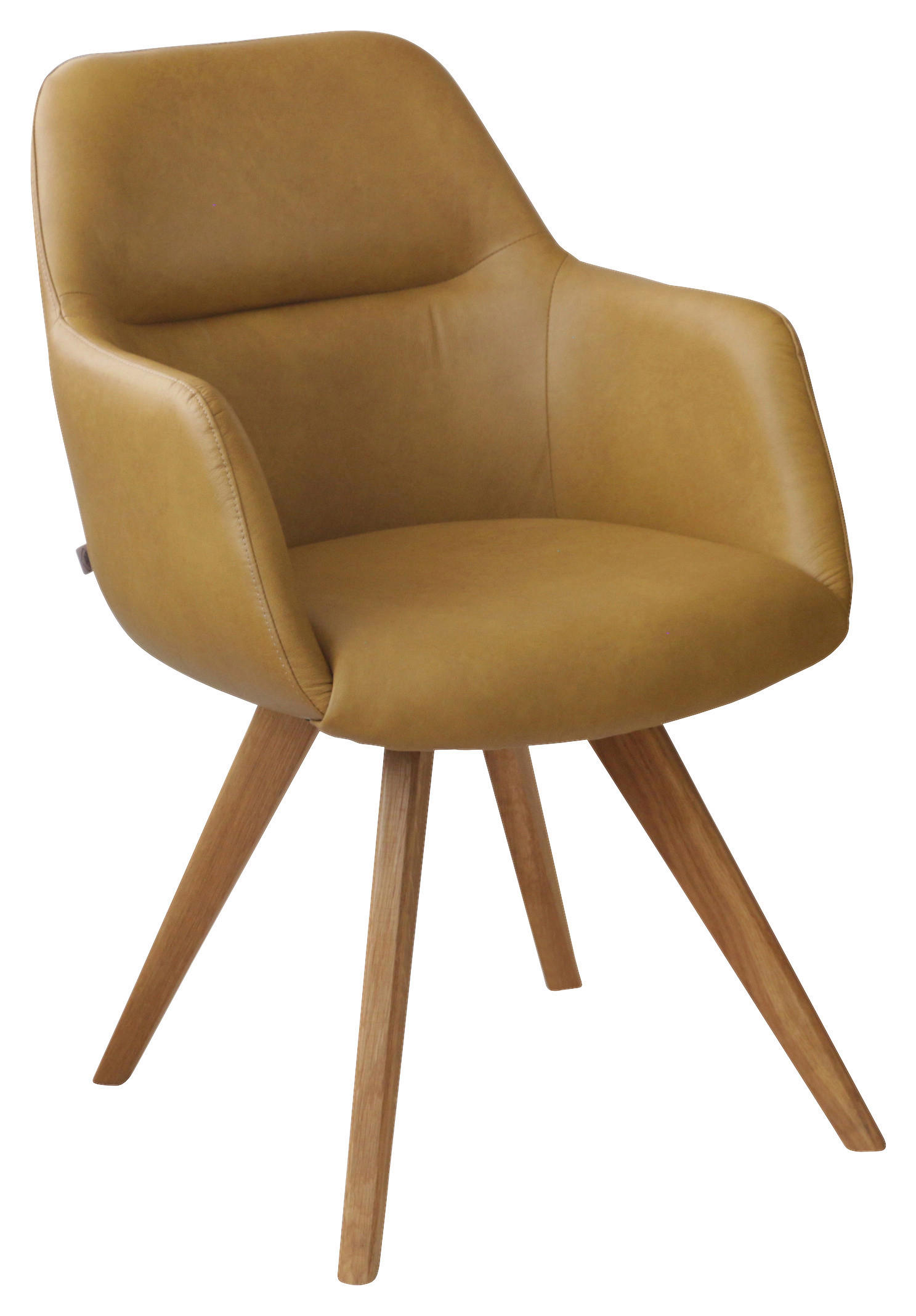 ARMLEHNSTUHL  in Echtleder pigmentiert  - Eichefarben/Cognac, Design, Leder/Holz (57/85,5/65cm) - Voleo