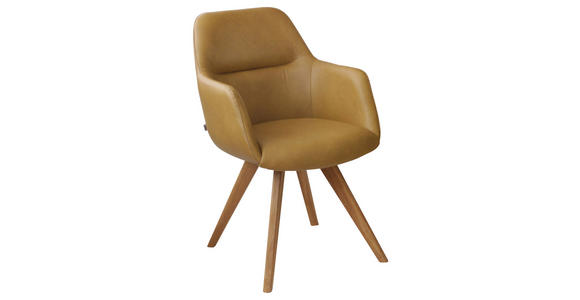 ARMLEHNSTUHL in Echtleder pigmentiert - Eichefarben/Cognac, Design, Leder/Holz (57/85,5/65cm) - Voleo