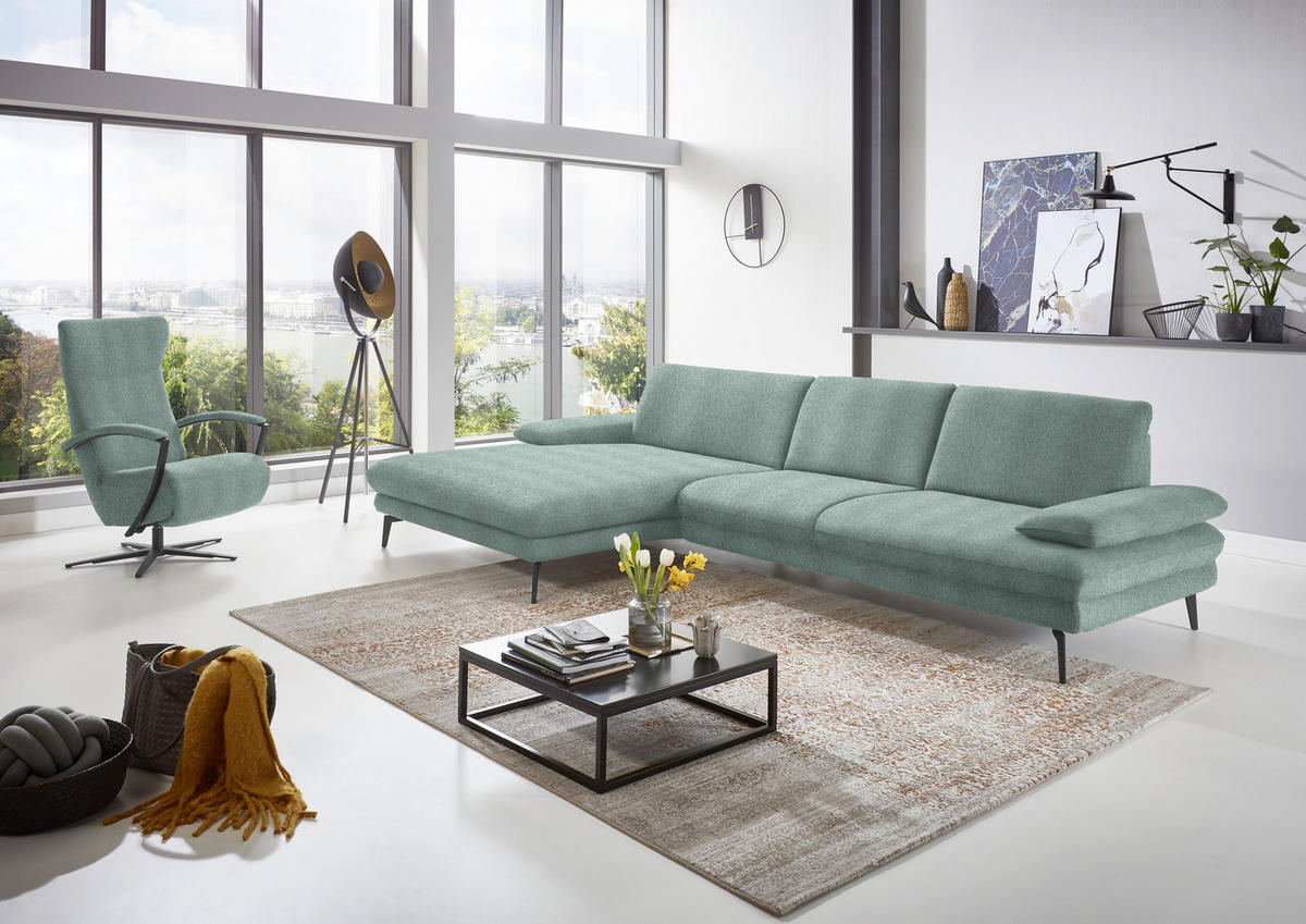ECKSOFA in Chenille Mintgrün  - Schwarz/Mintgrün, Design, Textil/Metall (180/310cm) - Dieter Knoll