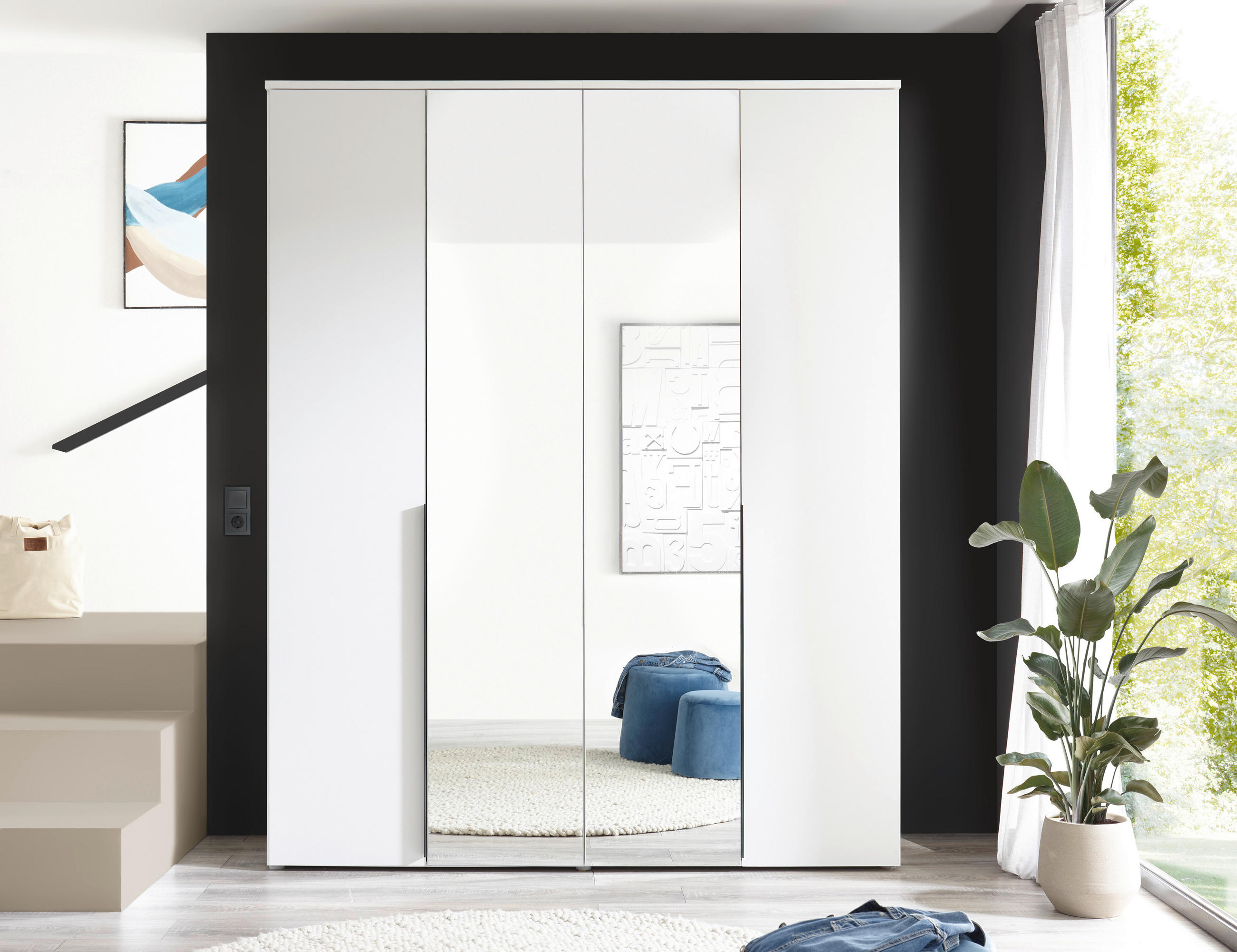 DREHTÜRENSCHRANK 180/225/52 cm 4-türig Weiß  - Schwarz/Weiß, MODERN, Glas/Holzwerkstoff (180/225/52cm) - MID.YOU