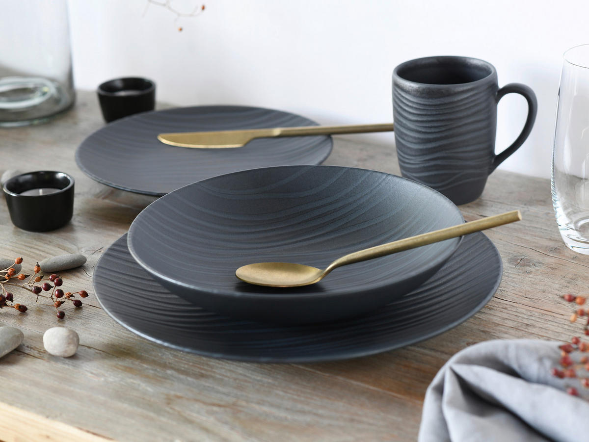 SERVIS Waves Black 12 delar  - antracit, Basics, keramik - Creatable