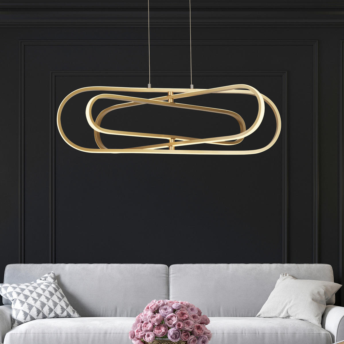 LED-PENDELLEUCHTE 120/80/74,5 cm  - Goldfarben/Weiß, Design, Kunststoff/Metall (120/80/74,5cm)