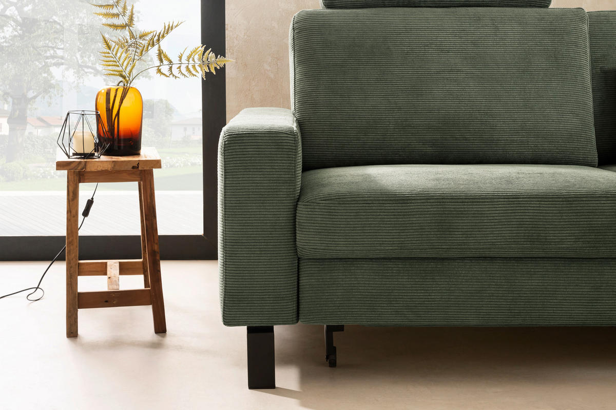 ECKSOFA in Cord Olivgrün  - Schwarz/Olivgrün, Design, Textil/Metall (298/185cm) - Pure Home Lifestyle