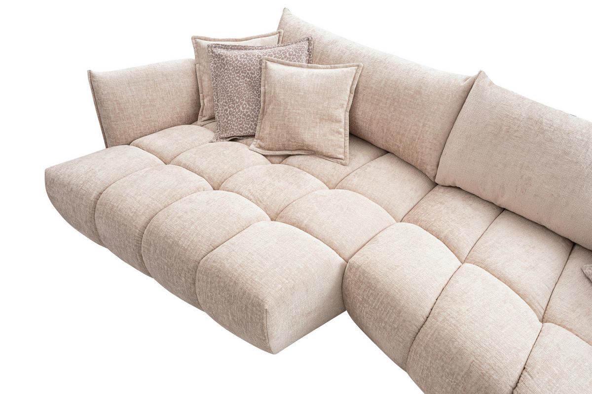 ECKSOFA Beige Chenille Zierkissen, Rückenkissen, Rücken echt  - Beige/Schwarz, Design, Kunststoff/Textil (156/302cm) - Lomoco