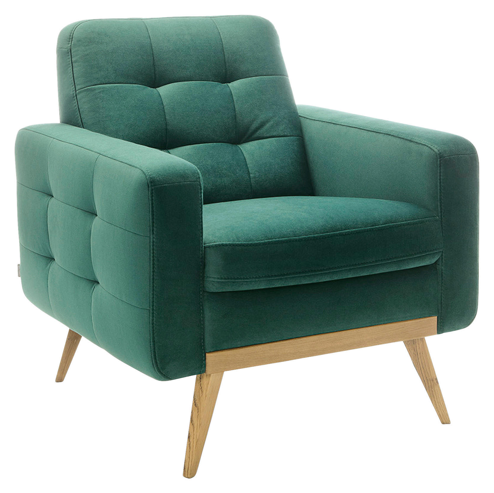 FERNSEHSESSEL  mit Rücken echt Velours Grün, Türkis  - Türkis/Eichefarben, Design, Holz/Textil (81/87/78cm) - Stylife