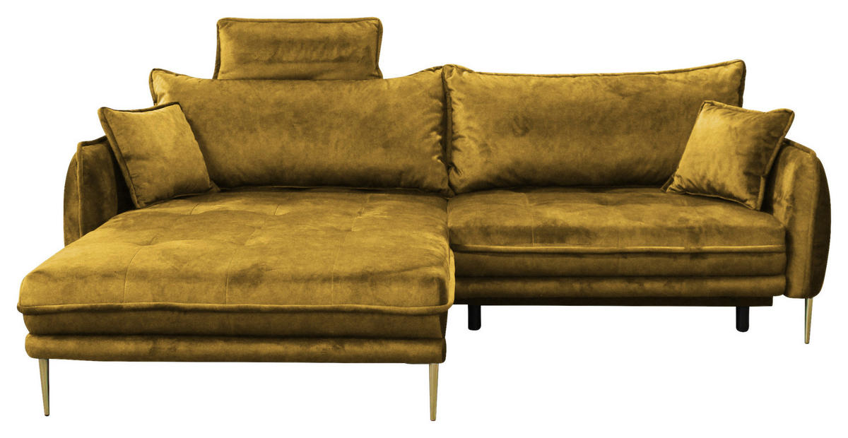 ECKSOFA in Velours Senfgelb  196/264 cm  - Goldfarben/Senfgelb, Design, Textil/Metall (196/264cm) - MID.YOU